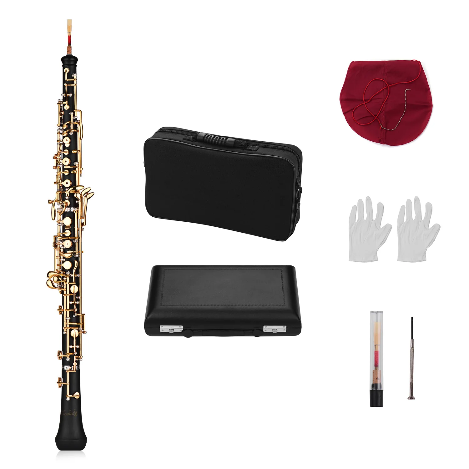 

Профессиональный полуавтоматический стильный никелированный инструмент Oboe C Key с древесным дном, перчатками и язычком, кожаный чехол, сумка...