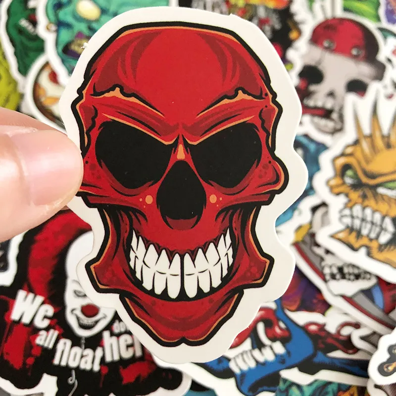 

50pcs Horror Punk Skull Halloween Graffiti Vinyl Stickers For Laptop Guitar Luggage Wall Decor Waterproof Small Poster Stickers