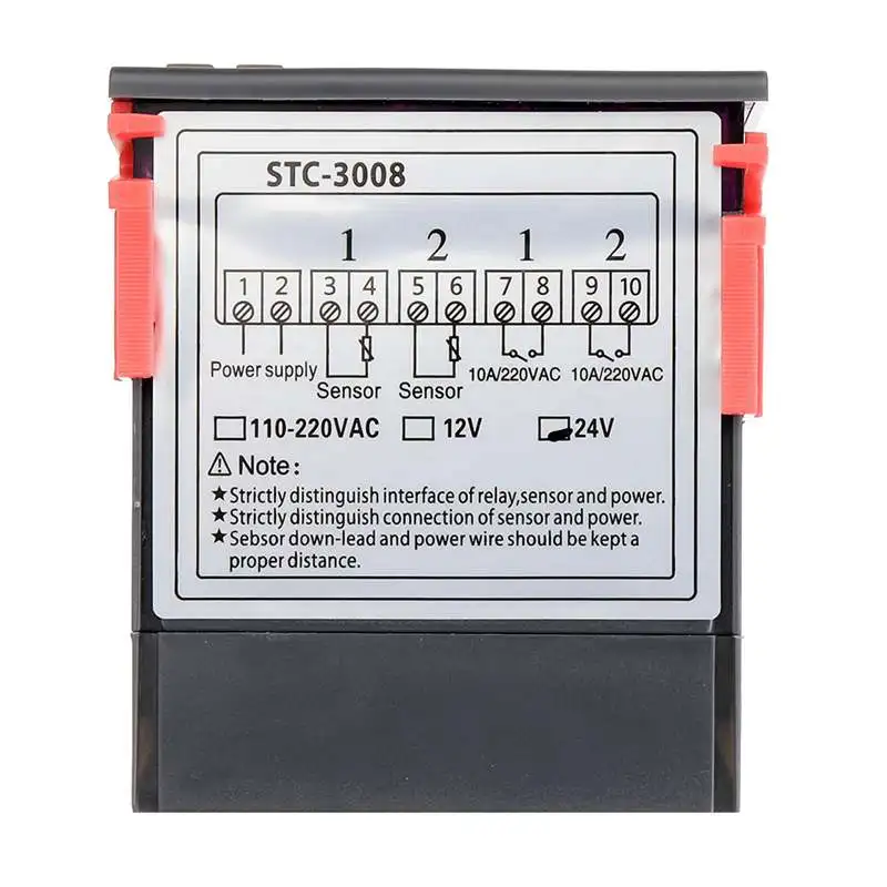 

Dual Digital Incubator Thermostat Temperature Controller Two Relay Output Thermoregulator 10A Heating Cooling STC-3008 24V