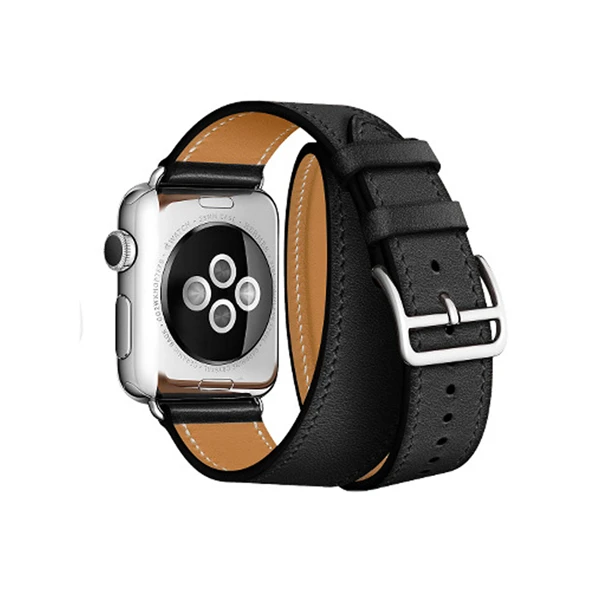 Black Для Apple Watch Series 5 4 3 2 1 44/40/42/38 мм подолом логотип на застежка из кожи Swift двойной один за туром ремешок для наручных часов iWatch - Цвет ремешка: Black