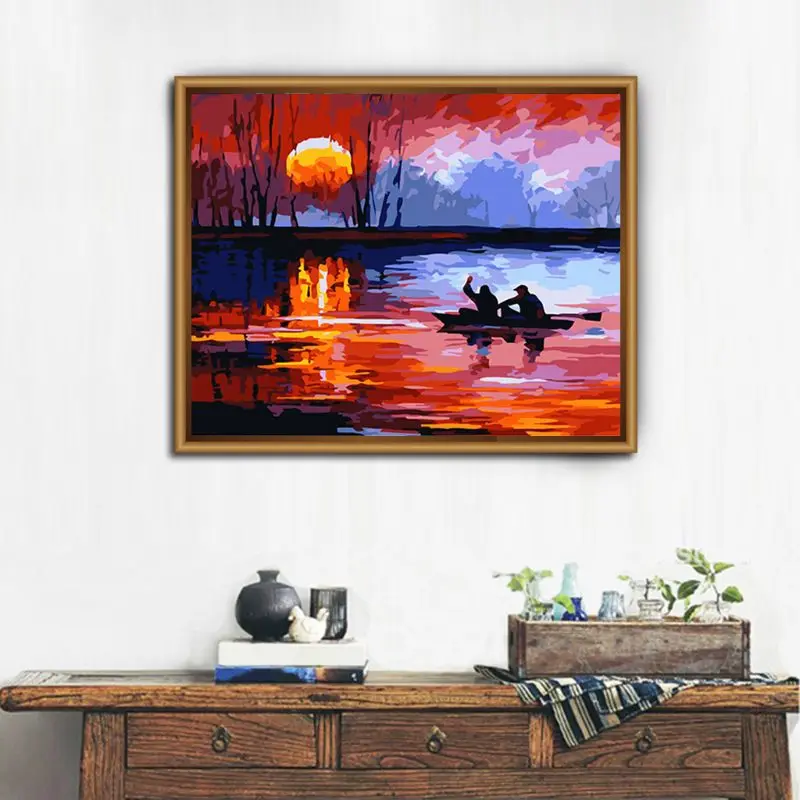 

Sun On The Lake DIY Paint Numbers Canvas Oil Painting for Kids Acrylic Pigment NEW