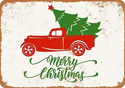 

Christmas Truck and Tree - Rusty Look Metal Sign Aluminum Metal Sign 12x16 INCHES