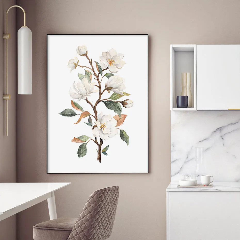 

Magnolia Blooms Blossoms Floral Painting Poster Wall Art Prints Pictures Canvas Painting Modern Home Dining Room Decoration