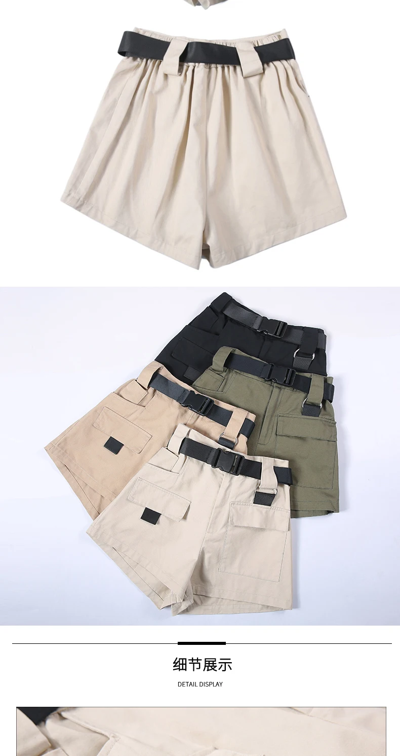 3XL Plus Size Women Summer Shorts With Belt Streetwear Cargo Shorts Feminino BF Style Army Green Short Femme AQ704