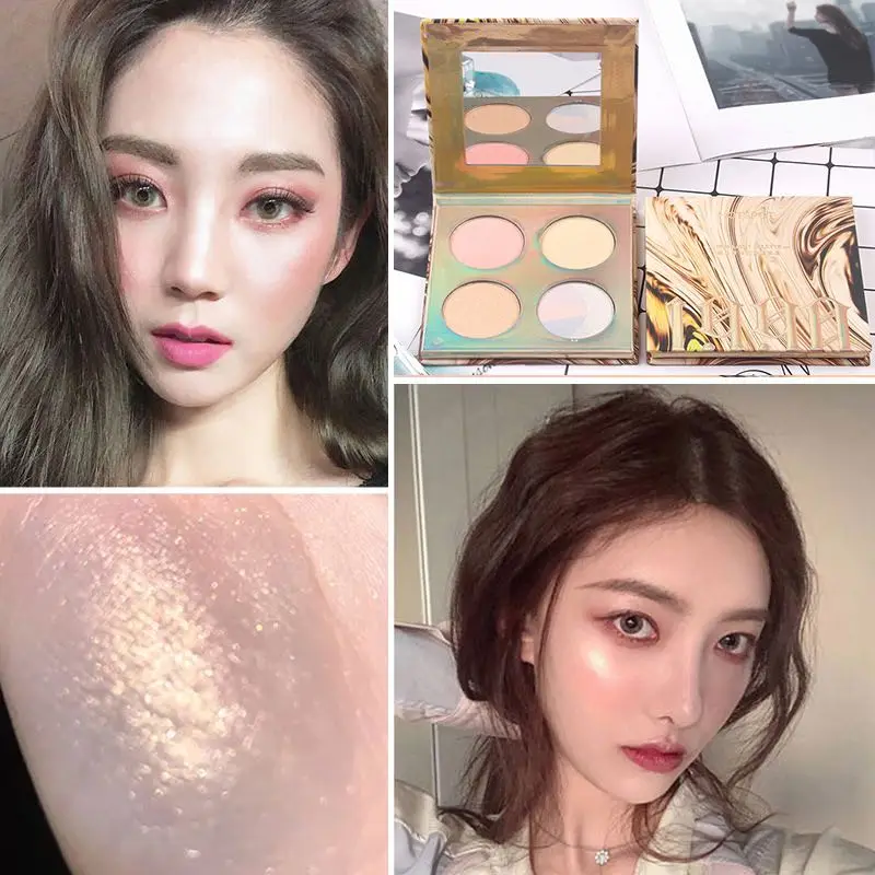 New 4 Color Baked Highlighter 3D Face Powder Makeup BronzerPalette Shimmer Illuminator Contouring Brighten