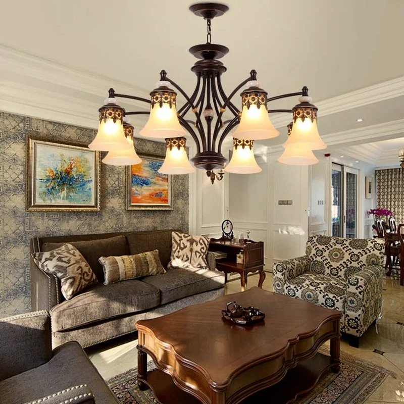 Винтажная потолочная лампа черный железный стеклянный абажур подвесная люстра