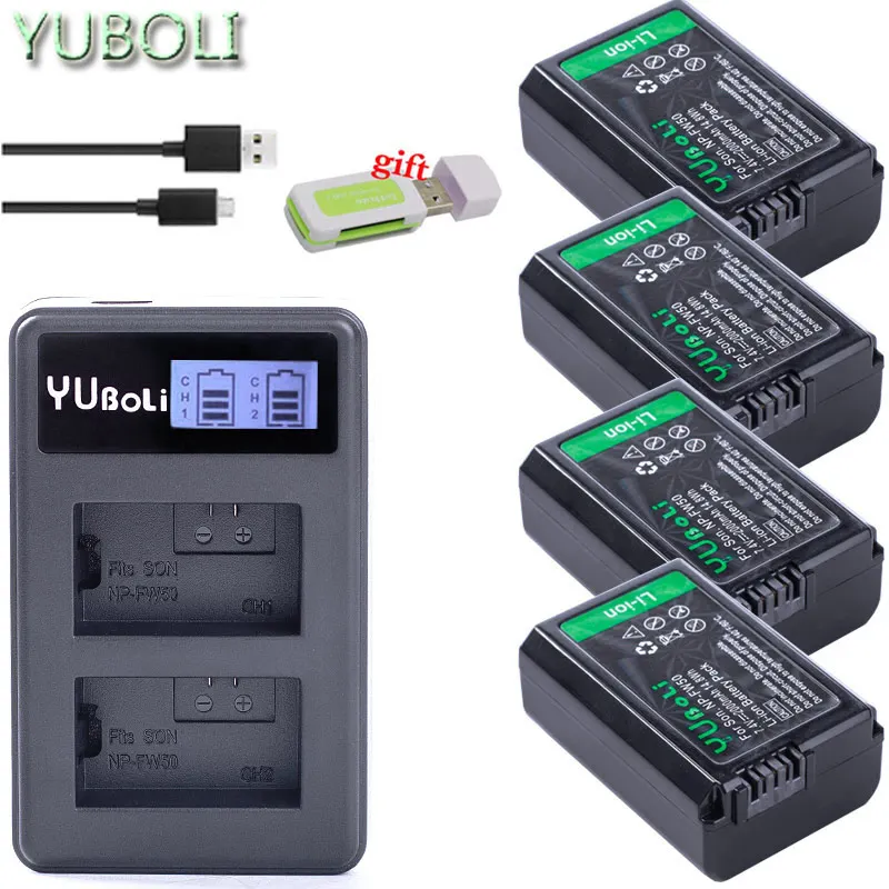 charger and 4battery Комплект из 4 предметов NP-FW50 NP FW50 FW50 Li-Ion Батарея+ ЖК-дисплей Зарядное устройство для sony A6000 NEX-7 NEX-5N NEX-F3 NEX-3D NEX-3DW NEX-3K NEX-5C Альфа 7R II - Цвет: charger and 4battery
