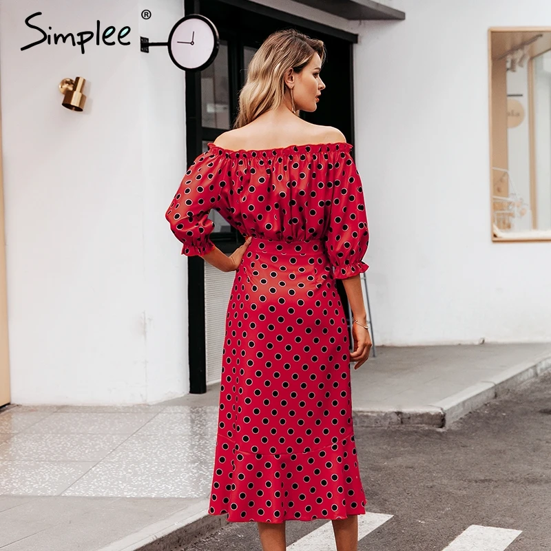Simplee сексуальное платье с открытыми плечами длинное узкое в горошек для женщин