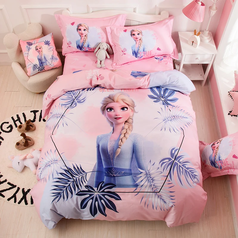 Disney Cotton Snow Princess Anna Elsa Bedding Set Twin King Bed Set Kid Girls Down Quilt Cover Quilt Cover Cute Bedroom Decor