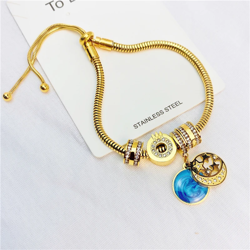 

Stainless European Heart-shaped Pendant Charm Bracelet Fit Women's Jewellery Snake Chain Rose Gold Metal Fashion Fine Bracelets