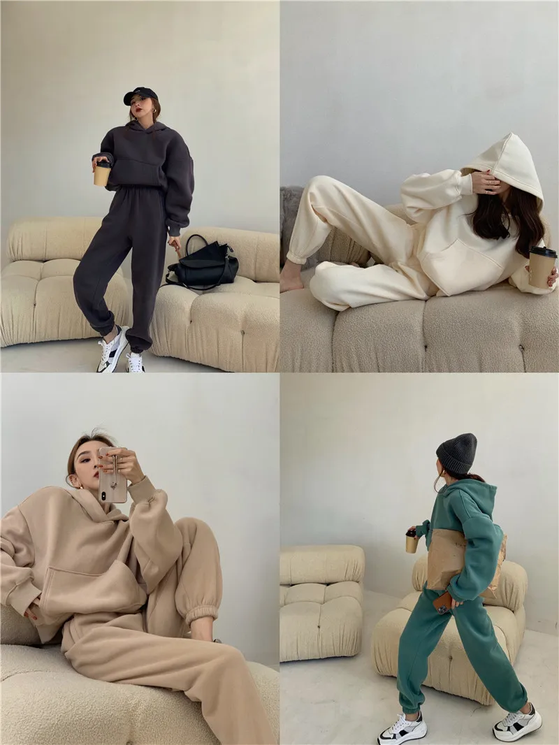 

Spring New Women's Tracksuit Loose Hooded Top And Fleece Jogger Pants Sports Casual Suit 2 Pieces