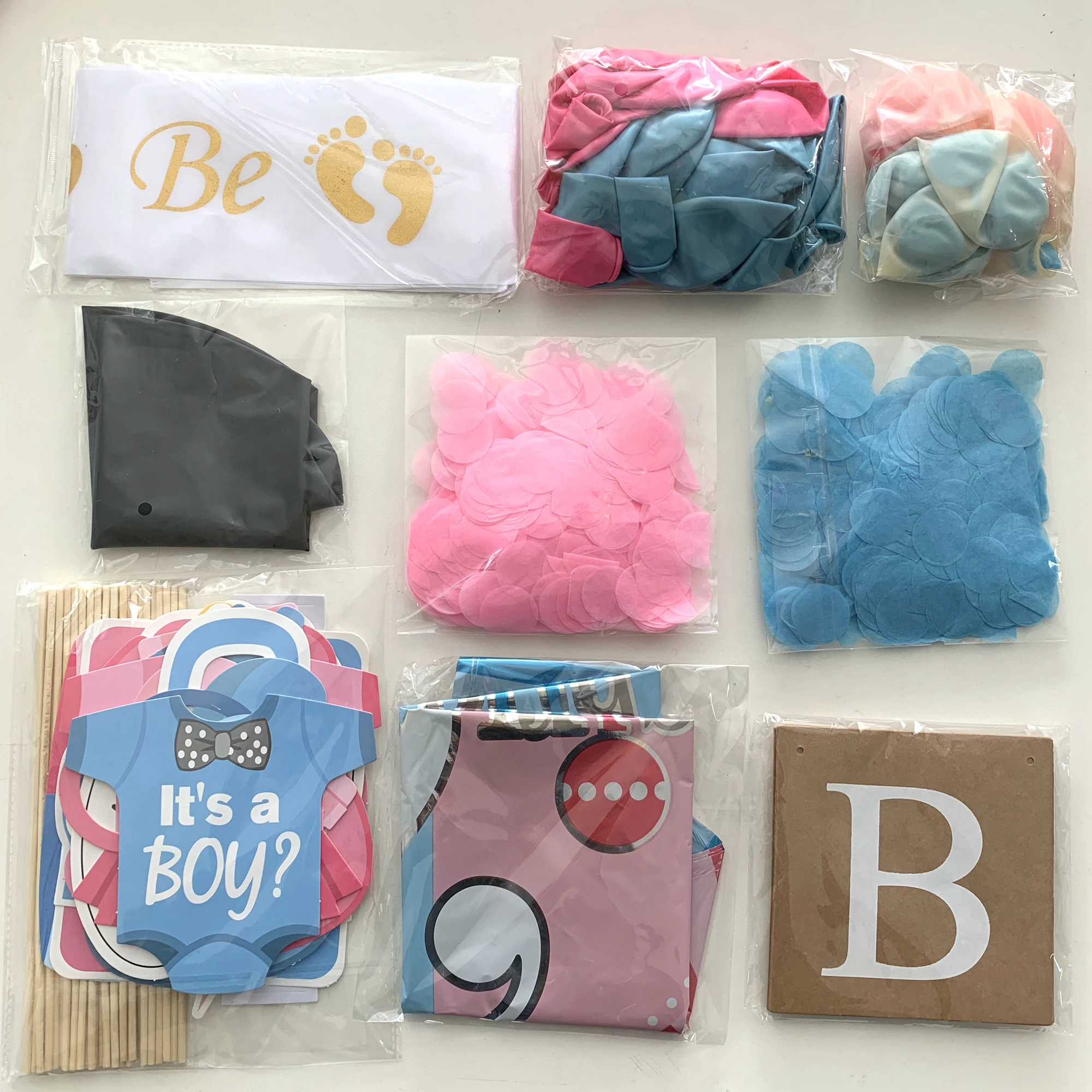 

Gender Reveal Party Supplies Baby Party Decoration BOY OR GIRL Flag Pulling Confetti Balloons Photo Props