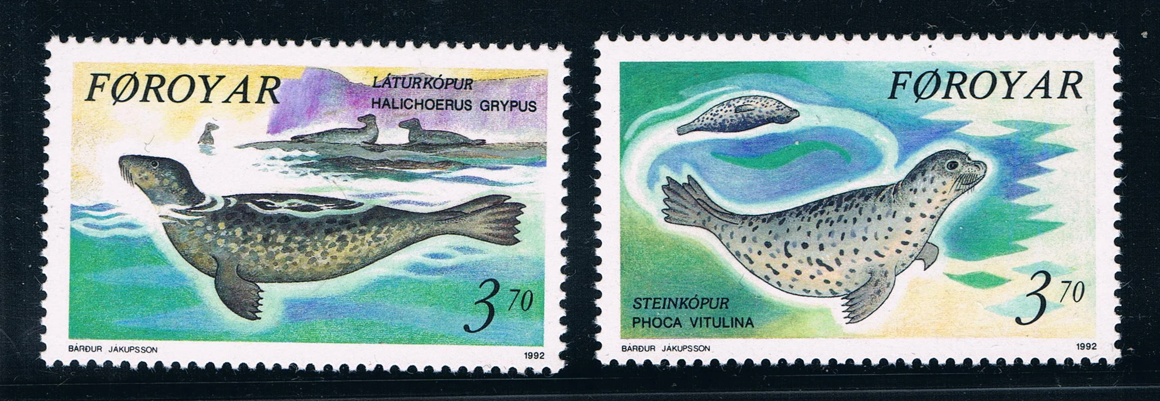 

2Pcs/Set New Faroe Islands Post Stamp 1992 Seals Stamps MNH