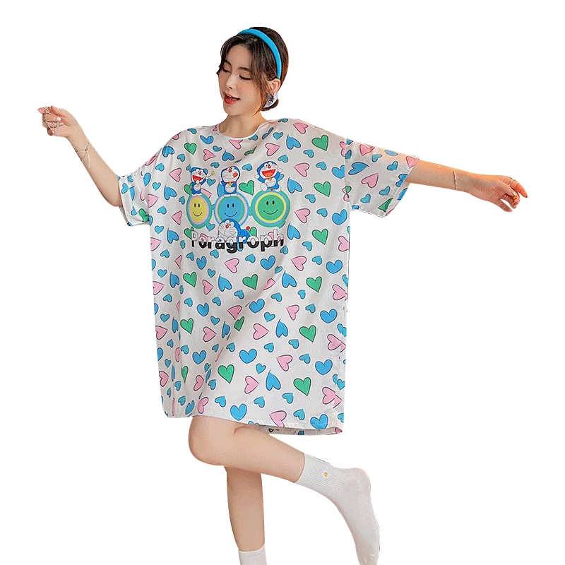 

Аниме периферийная Пижама Doraemon летняя Тонкая шелковая ночная рубашка с коротким рукавом подарок на день рождения
