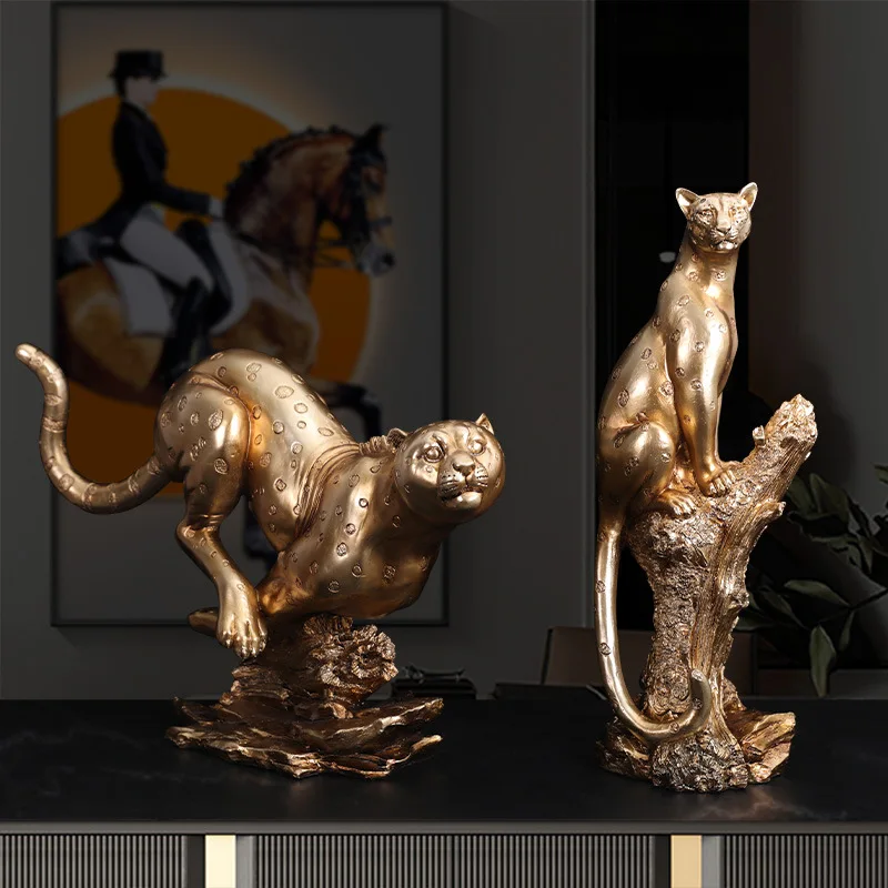 Abstrakte Gold Panther Skulptur Geometrische Harz Leopard Statue Home Office Desktop Decor Craft Ornament Einrichtung