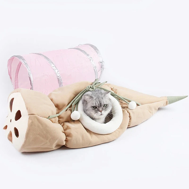 

Collapsible Cat Tunnel Lotus Root Shaped Soft Pet Bed House Interactive Cat Toys Funny Pet Hammock for Small Kitten Rabbit Puppy