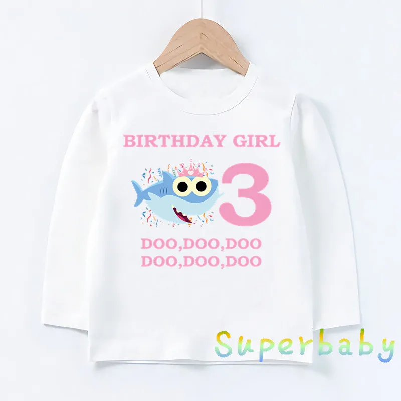 Свечи "Happy Birthday" для торта, Акула, 1-9 лет, футболка с принтом цифр, Забавные топы с рисунком для маленьких мальчиков и девочек, Детская футболка с длинными рукавами, LKP2441 - Цвет: LKP2441-M