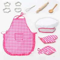 11 pcs kids cooking baking set apron for little girls chef hat mitt utensil for toddler dress up chef costume role play