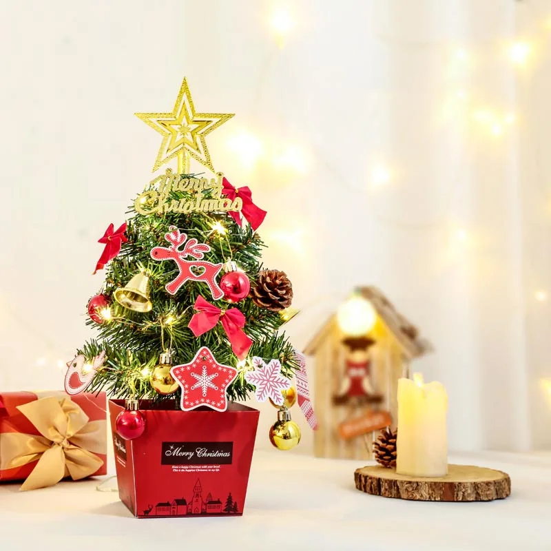 

45cm Christmas Tree Decoration Xmas Tree Christmas Mini Tree Desktop Ornaments Christmas Decoration Star Bells With Lights Set