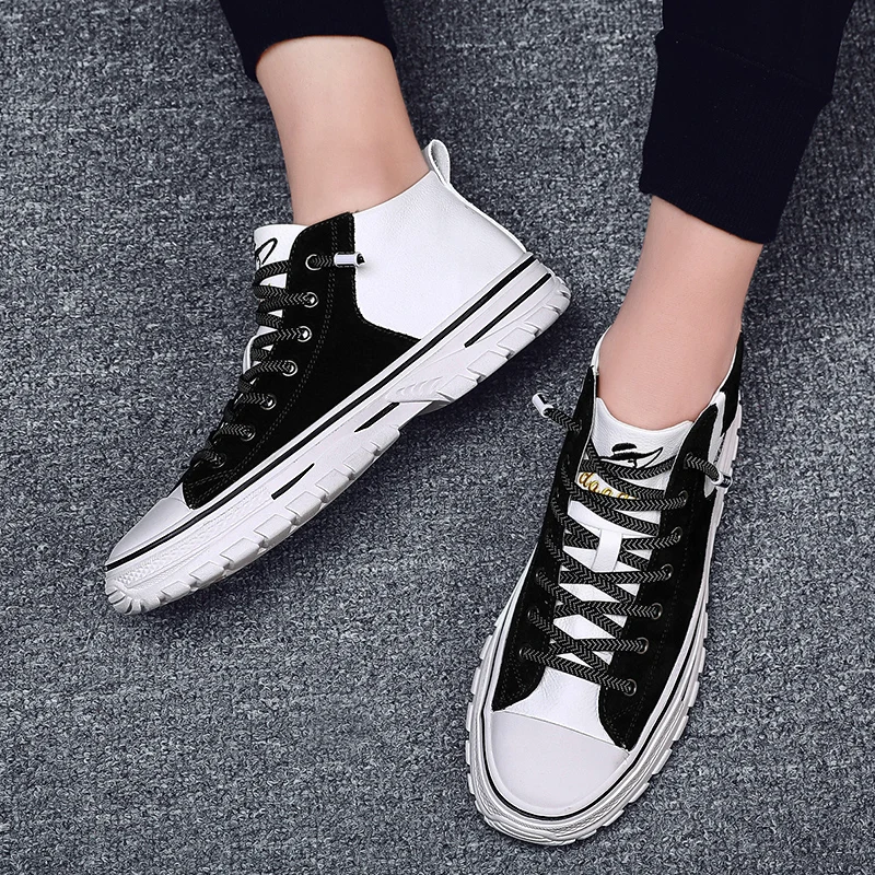 

2019 new autumn fashion men's shoes casual leather high top flats sneakers male shoe comfortable platform shoes for men hot sale