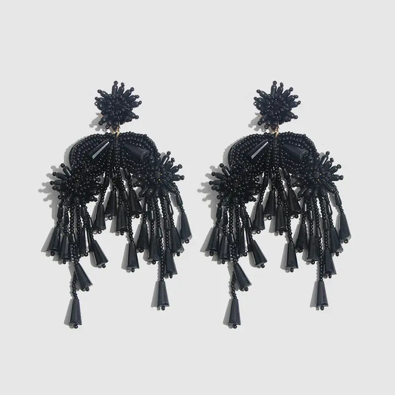 Модные женские серьги-капли с черными кристаллами, геометрические круглые серьги в виде цветов из смолы, ювелирные изделия, подарки - Окраска металла: 3115BK