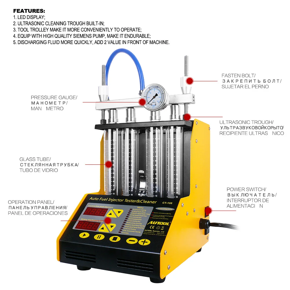 AUTOOL CT150 автомобильный инжектор топлива тестер для очистки ультразвуковой