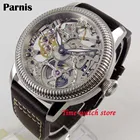 Роскошные 44 мм Парнис полые Для мужчин, мужские часы, светящиеся стрелки 17 jewels механический 6497 Скелет ручной завод Для мужчин, мужские Часы 1234