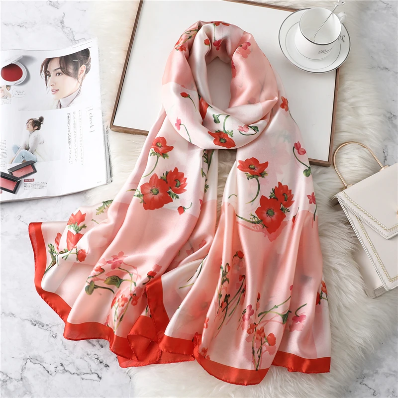 Luxe Merk Vrouwen Zijden Sjaal Strand Sjaal En Echarpe Zomer Wrap Designer Sjaals Plus Size Vrouwelijke Strand StolaBandana