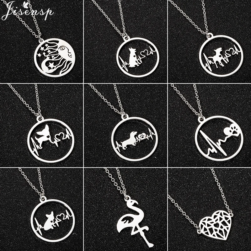 Ожерелье Jisensp с подвеской в виде милой собаки для женщин ожерелье из нержавеющей