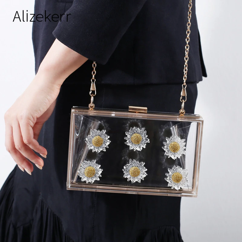 Прозрачная акриловая сумка на плечо Daisy, женская новая летняя прозрачная маленькая квадратная сумочка, сумка через плечо с цепочкой, праздн... от AliExpress WW