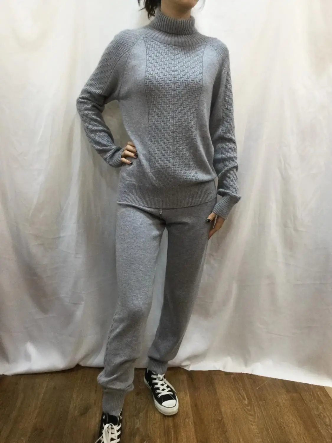 2020 шерстяной вязаный кашемировый костюм с высоким воротником Модный пуловер