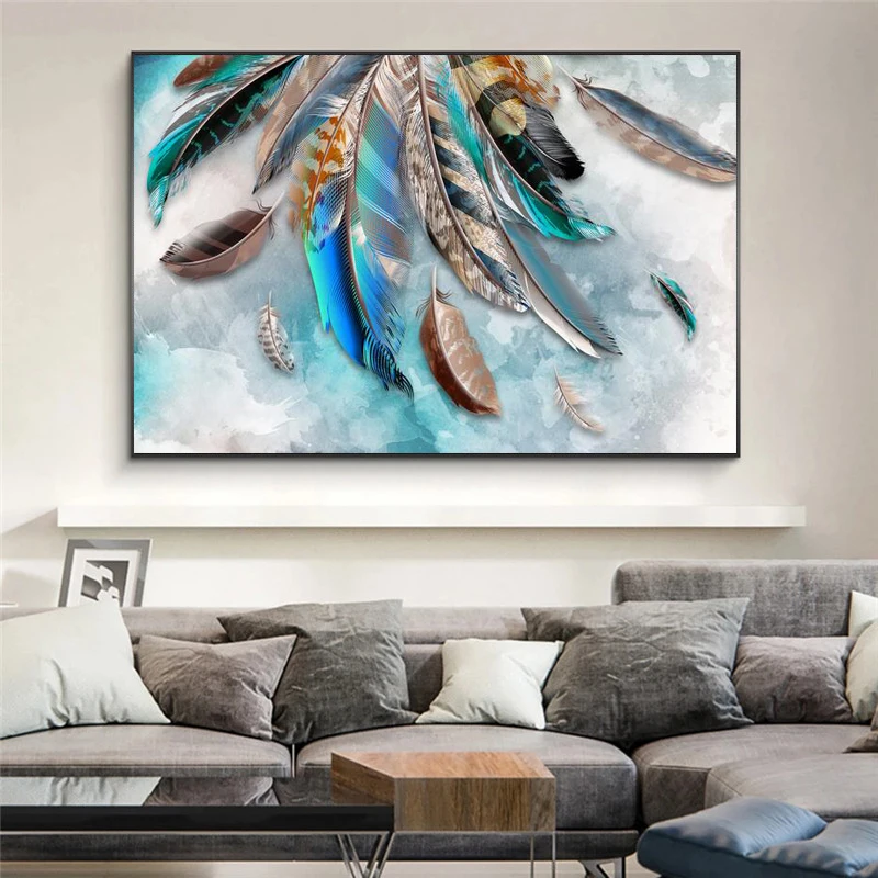 

Abstract Fluttering Feathers Painting on Canvas Print Nordic Poster Wall Art Picture for Living Room Home Decor Frameless