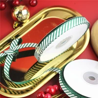 25 yardslot 10mm green and white striped decorative ribbon christmas decoration gift box packing ribbons