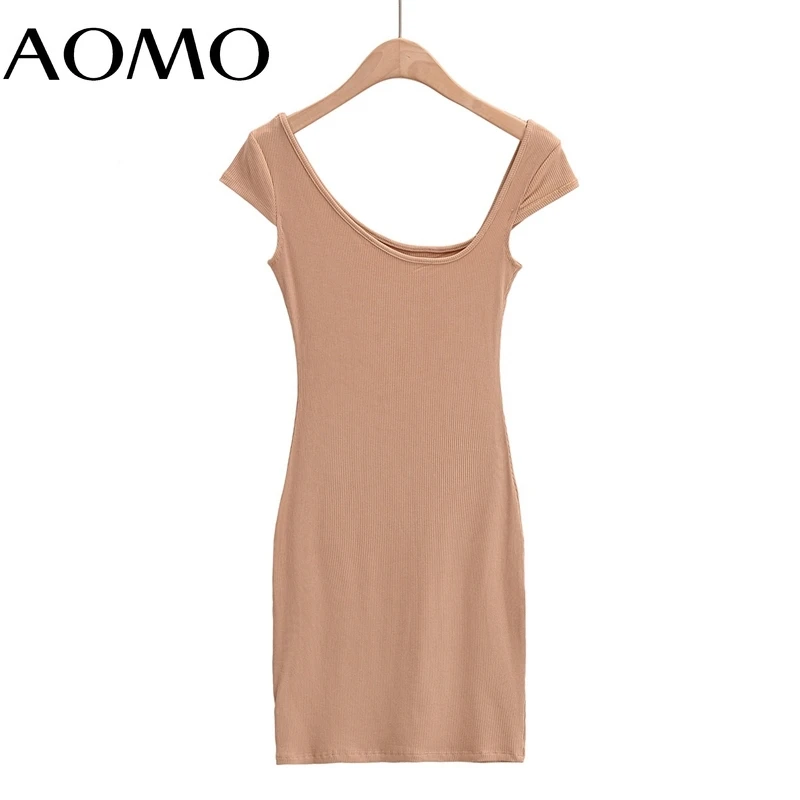 

AOMO Women Solid Color Party Dress Short Sleeve 2021 Fashion Lady Slim Dresses Vestido 4P41A