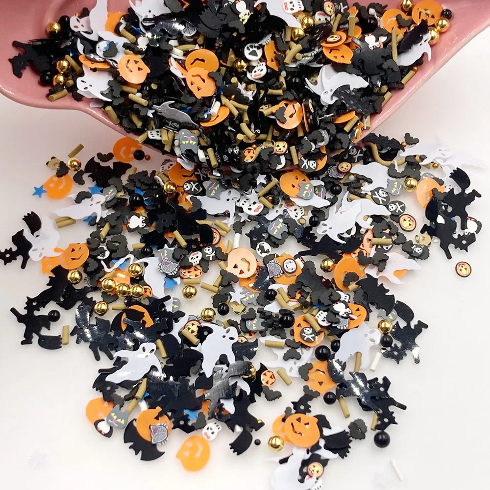 

1kg Mix Halloween Polymer Clay Sequins Ghost Bat Slices Sprinkles For Crafs DIY Nail Art Decoration Plastic klei Mud Accessories