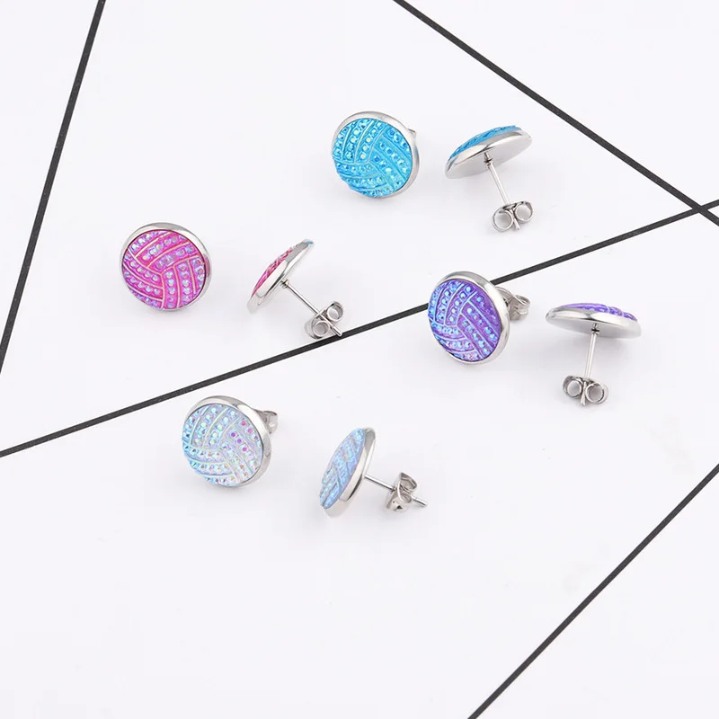 Женские серьги-гвоздики из нержавеющей стали в полоску с кабошоном | Украшения и