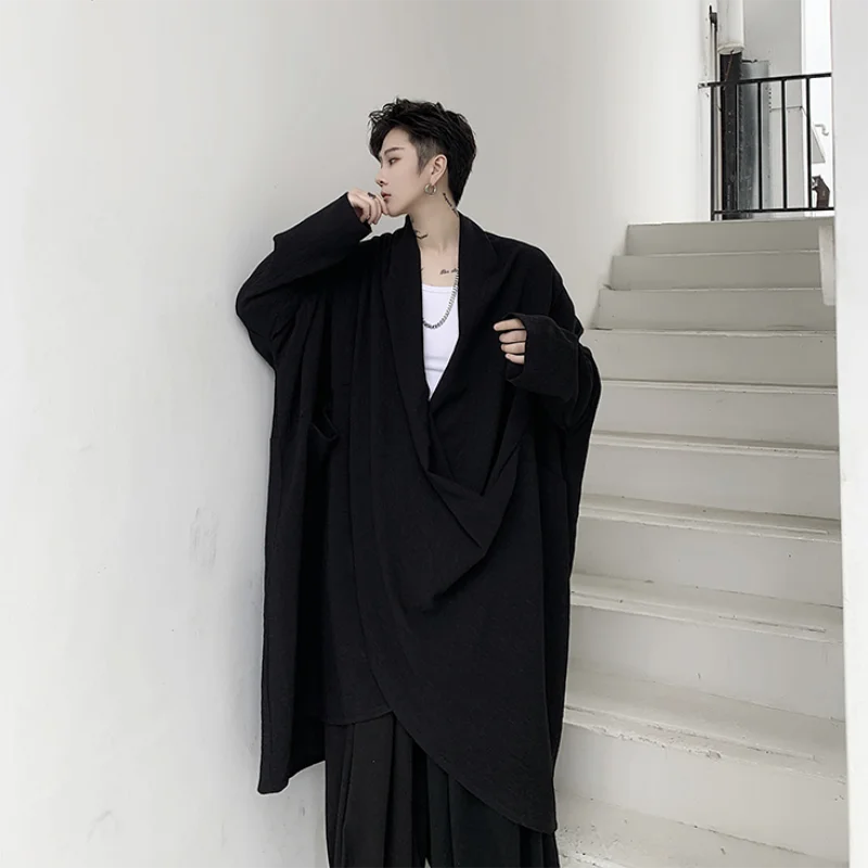 Men's Long Sleeves Long Shirt Spring And Autumn New Deep V Collar Thin Ultra Loose Performance Clothing Trend Large Size Shirt