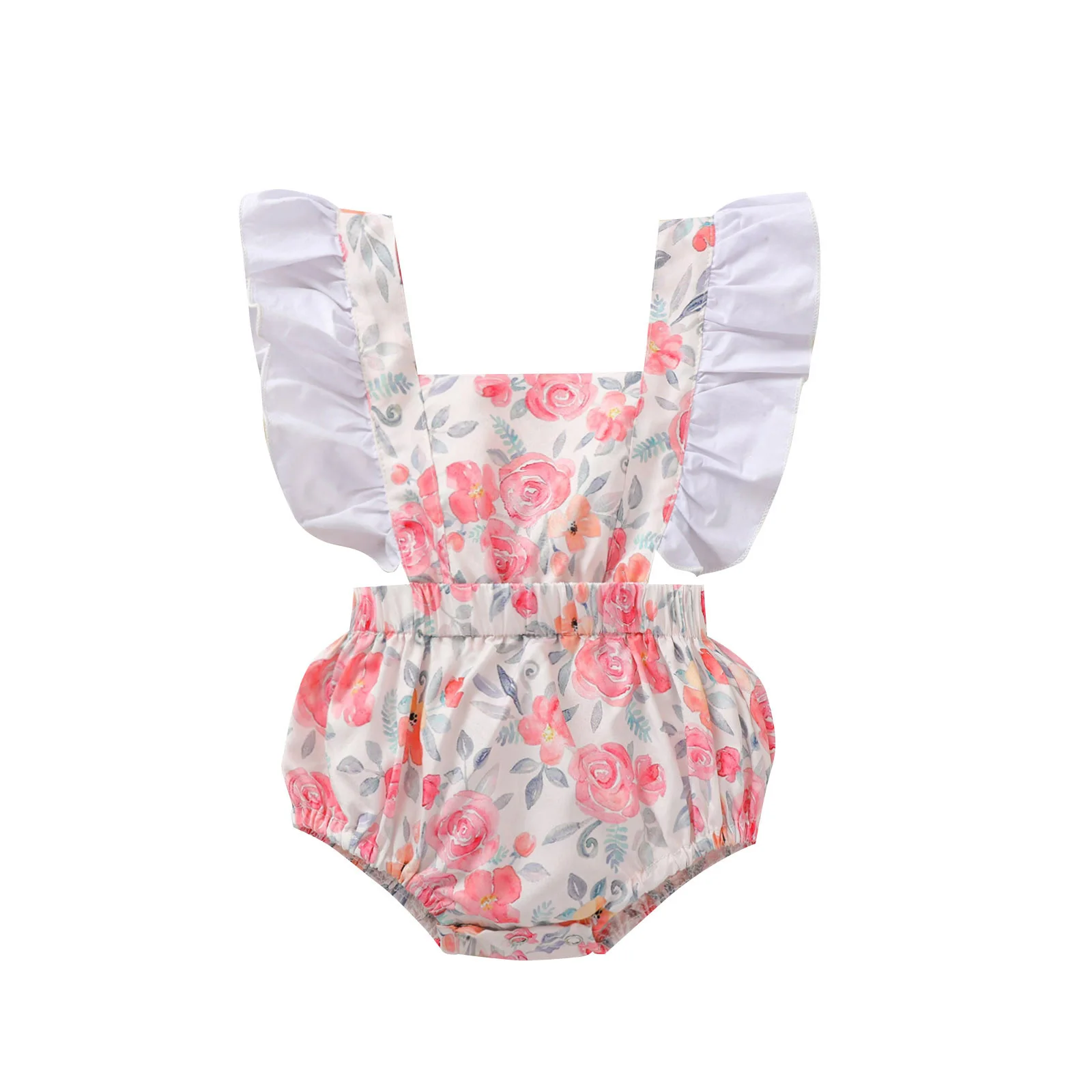 

Toddlers Baby Girls Ruffled Flower Printing Jumpsuits Infant Girls' Flying Sleeve High Waist Bodysuit Square Collar Clothing