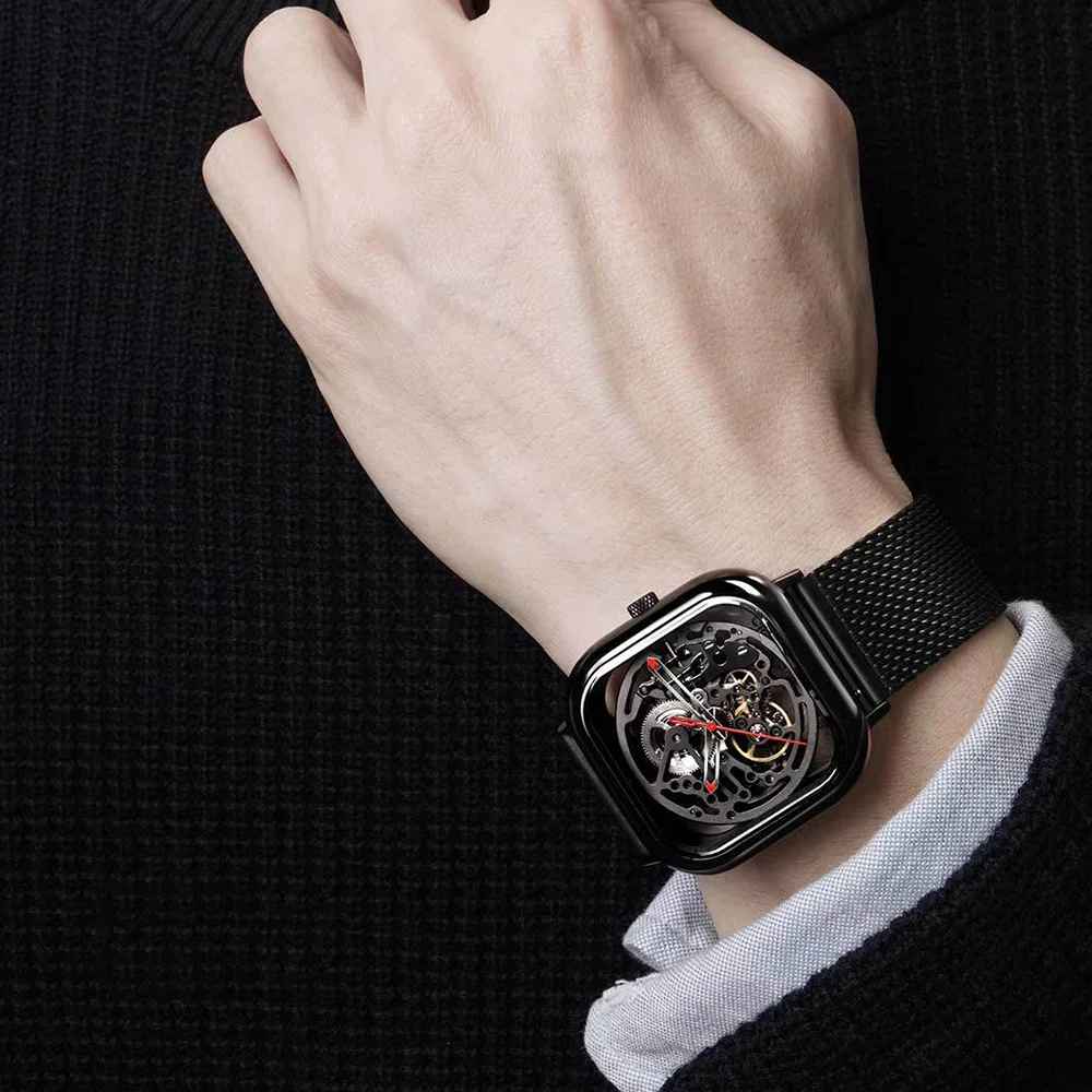 CIGA дизайн полые автоматические механические часы сетка их нержавеющей стали