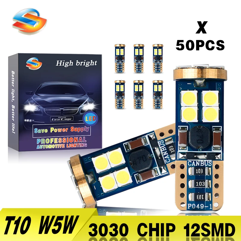 Светодиодная лампа T10 W5W 3030 12SMD Canbus 12 В |