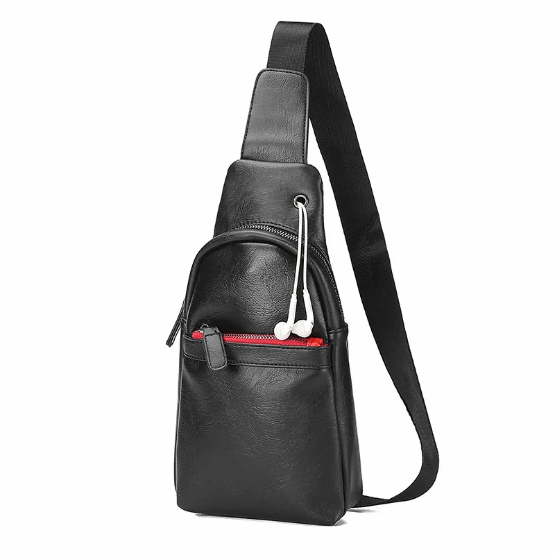 Фото Мужская модная сумка через плечо черная нагрудная из мягкой кожи