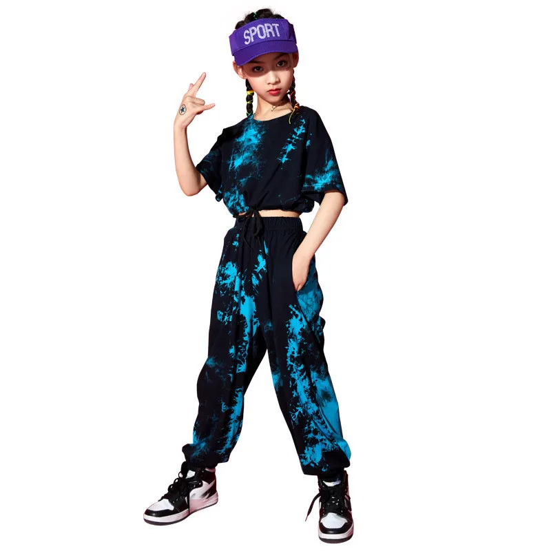 

Hip Hop Clothing For Girls Tie-Dyed Short Sleeve Tops Hip-Hop Pants For Kids Jazz Dance Costume Stage Show Street Wear