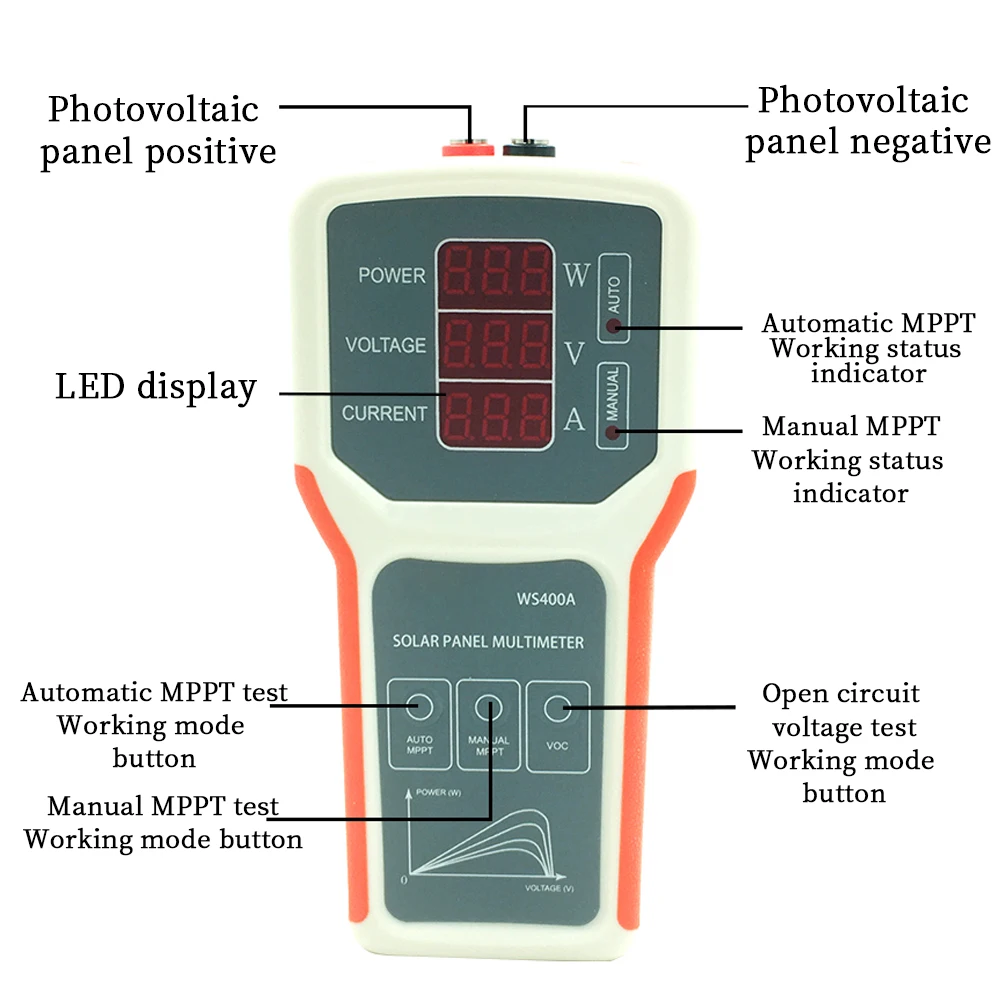 

Photovoltaic Panel Power Supply ABS Portable MPPT Tester Comparison With Indicator Light VOC Current Troubleshooting Multimeter