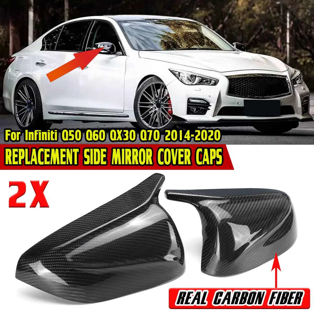 New M Style 2x Car Side Mirror Cover Cap Replacement Car Rearview Mirror Shell Case For Infiniti Q50 Q60 QX30 Q70 2014-2021