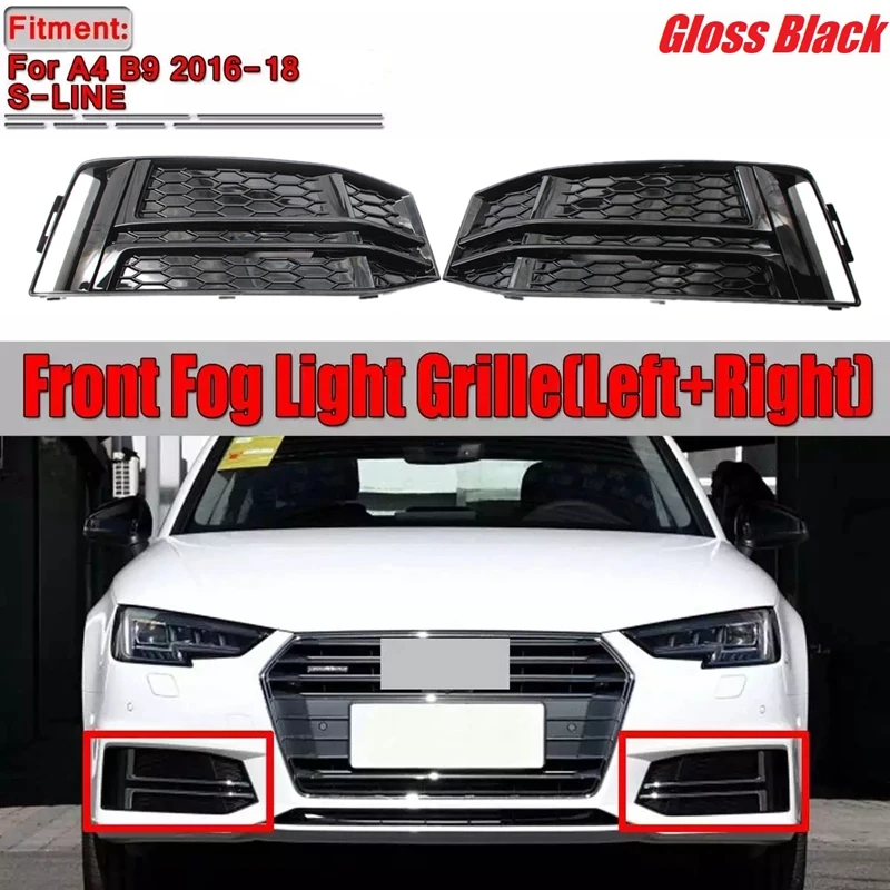

A Pair Car Front Bumper Fog Light Lamp Grille Cover Trim for - A4 B9 S-LINE 2016-2018 Fog Light Grill 8W0807681F