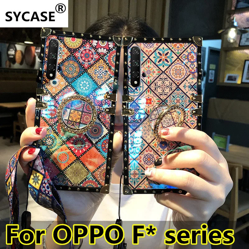 SYCASE роскошный blu ray квадратный чехол для телефона с кольцом для OPPO F11 Pro F7 F9 F3 чехол Национальный Стиль Чехол
