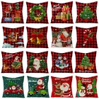 Рождественские украшения, домашний декор, наволочка для подушки, клетчатая наволочка в красную клетку буйвола, квадратная льняная наволочка