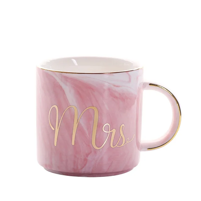 03 Marble Ceramic Mug Handpainted Gold Monogram Natural Marble Porcelain Coffee Mug Pink Gold Inlay Cup Creative Wedding Gift - Цвет: 03