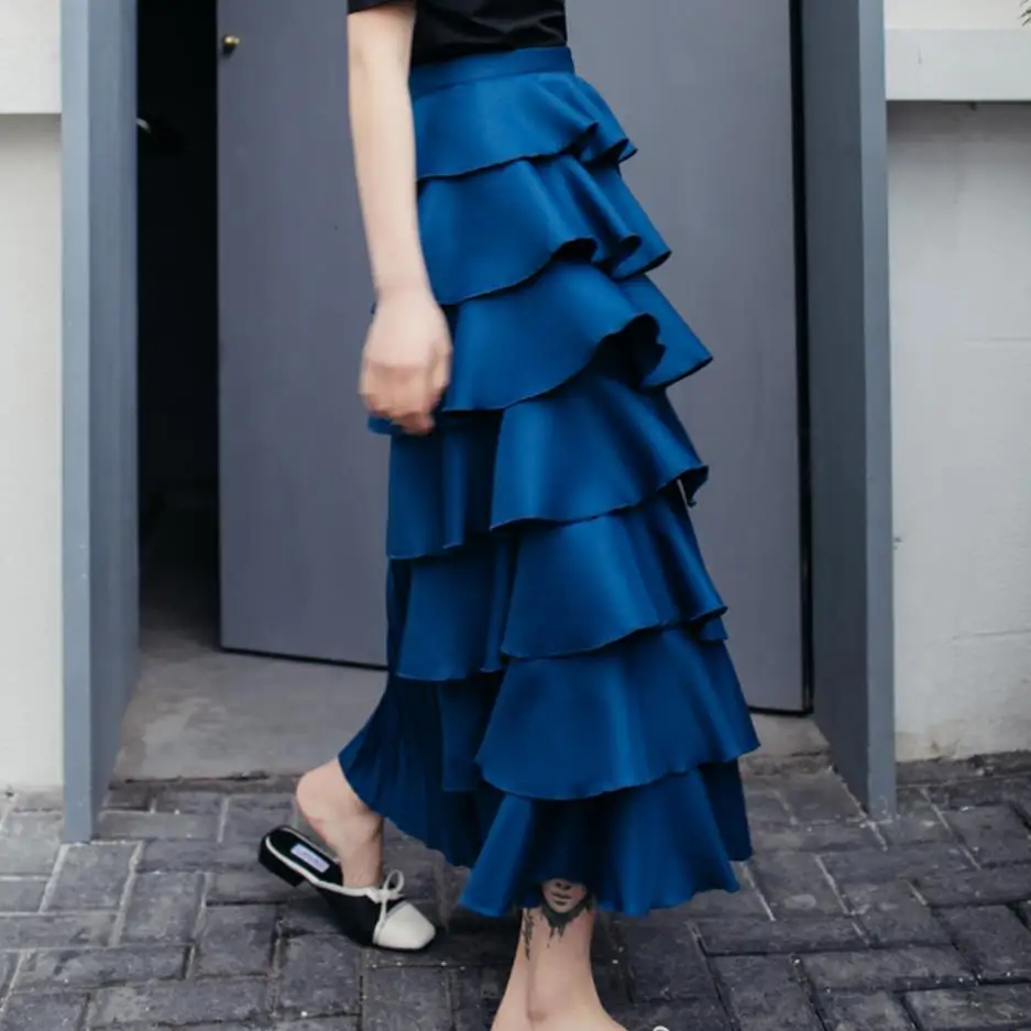 Новинка сезон весна-осень Высокая талия асимметричная плиссированная юбка с