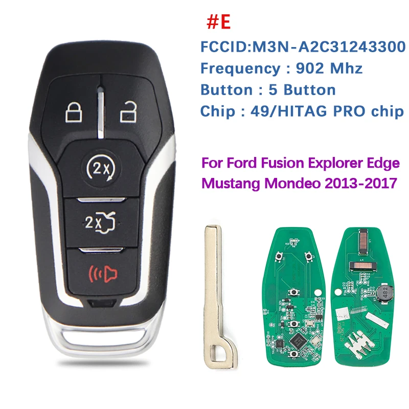 

CN018122 Aftermarket Smart Car Key Fob For Ford Fusion Explorer Edge Mustang Mondeo Kuka 2013-2017 M3N-A2C31243300 49 Chip